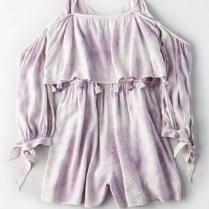 AE cold shoulder tassel overlay boho romper